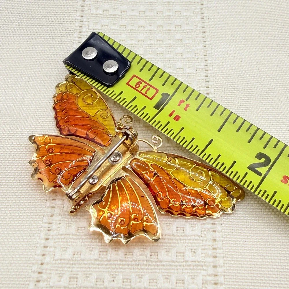 Vintage 70s Avon Orange Yellow Butterfly Wings w/ Stained Glass Effect Brooch